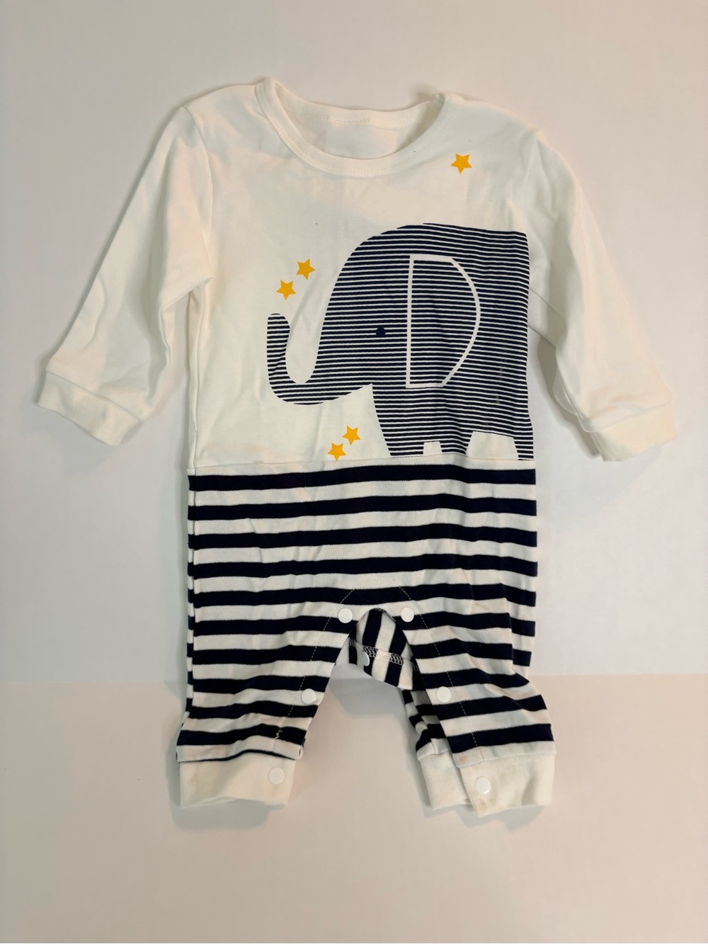 PatPat Elephant Romper Size 0-3 M Black White Striped One-Piece Snap Buttons NWT